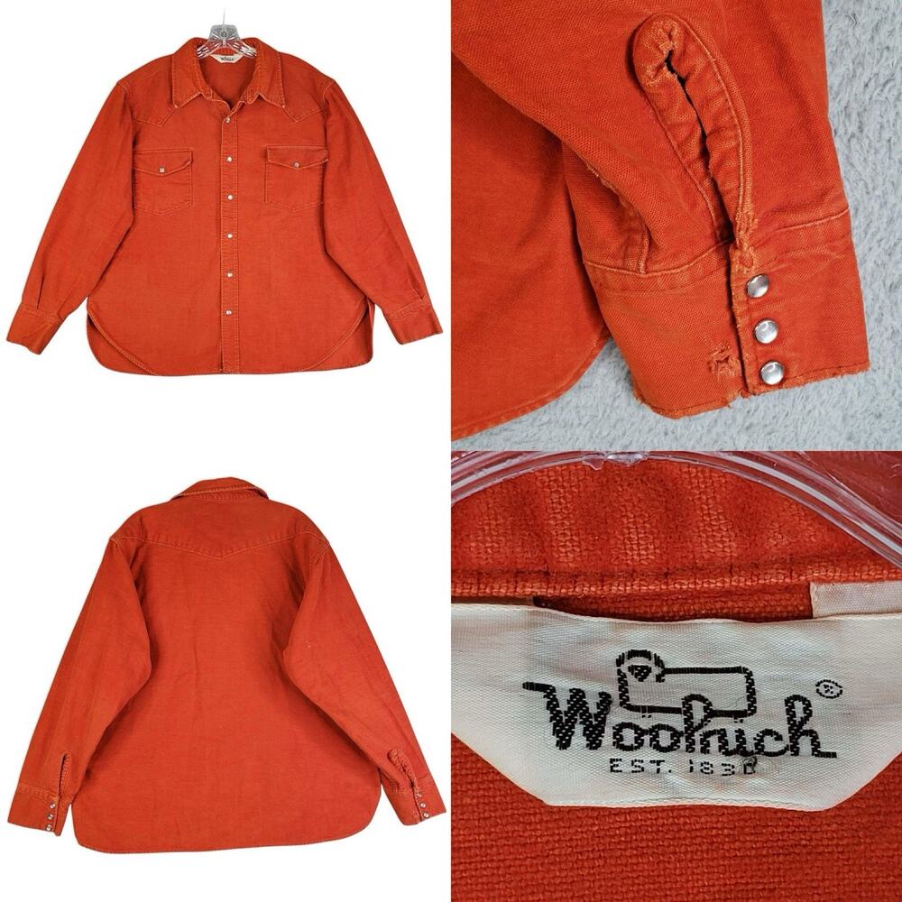 Woolrich Shirt Flannel Red Orange Mens Size Medium Long Sleeve Button Down